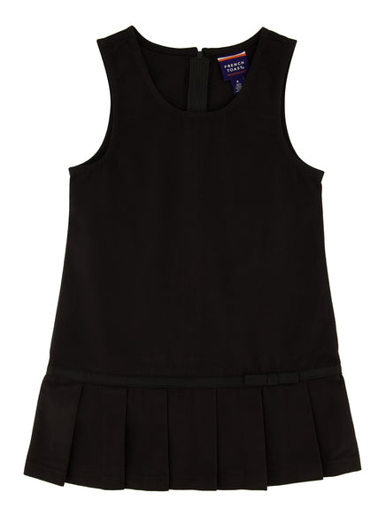 Girls Sleeveless Scoop Neck Back Zipper Pleated Jumper/Midi Dress With a Bow(s) and a Ribbon