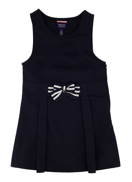 Girls Scoop Neck Pleated Sleeveless Jumper/Midi Dress With a Bow(s) and a Ribbon