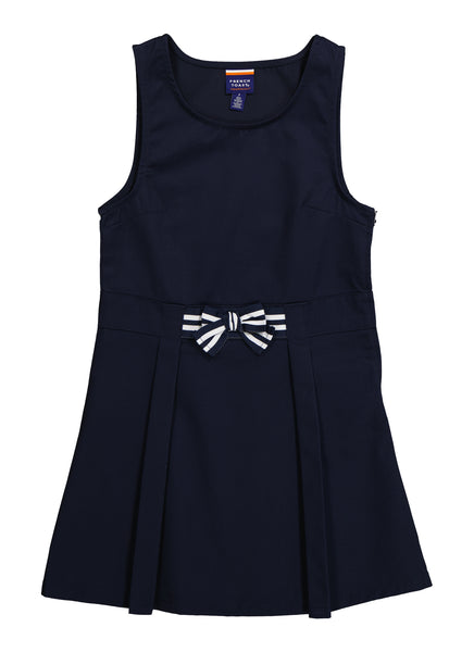 Girls Pleated Scoop Neck Sleeveless Jumper/Midi Dress With a Bow(s)