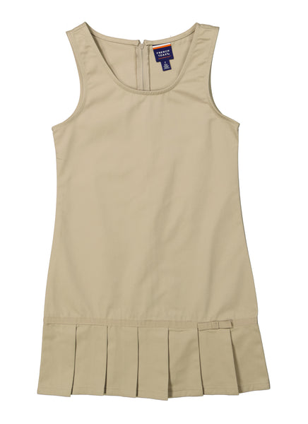 Girls Twill Sleeveless Scoop Neck Pleated Jumper/Midi Dress With a Bow(s) and a Ribbon