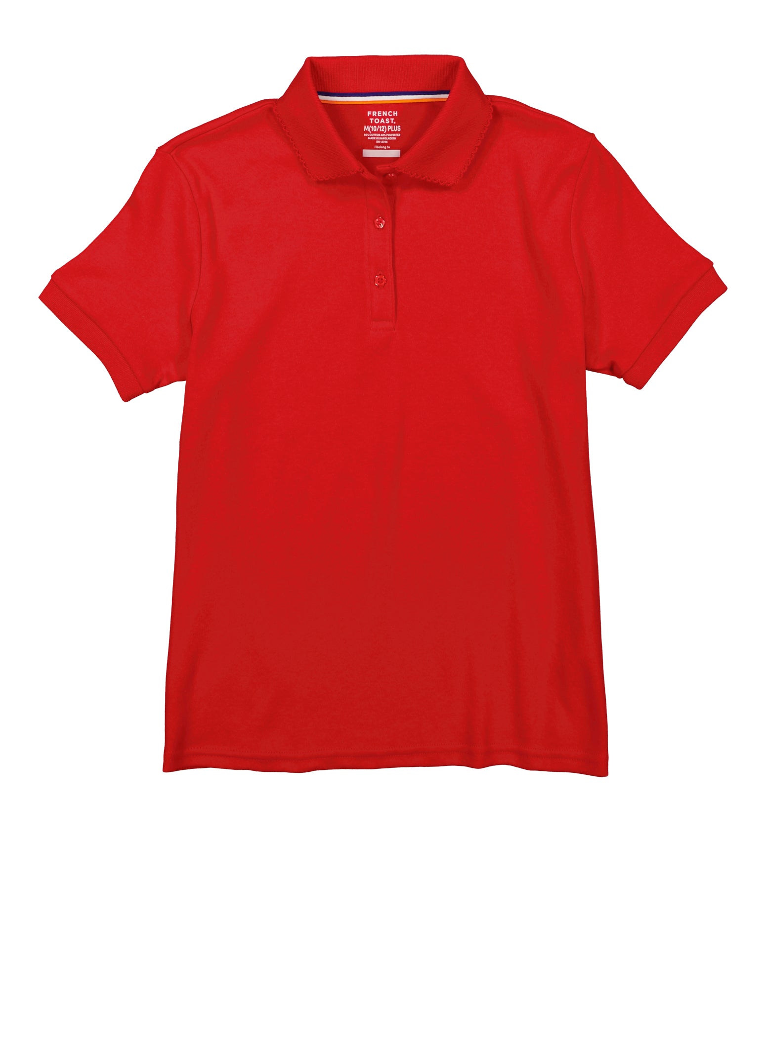 French Toast Girls Plus Size 10.5-20.5 Picot Collar Polo, Red, Size 10-12P