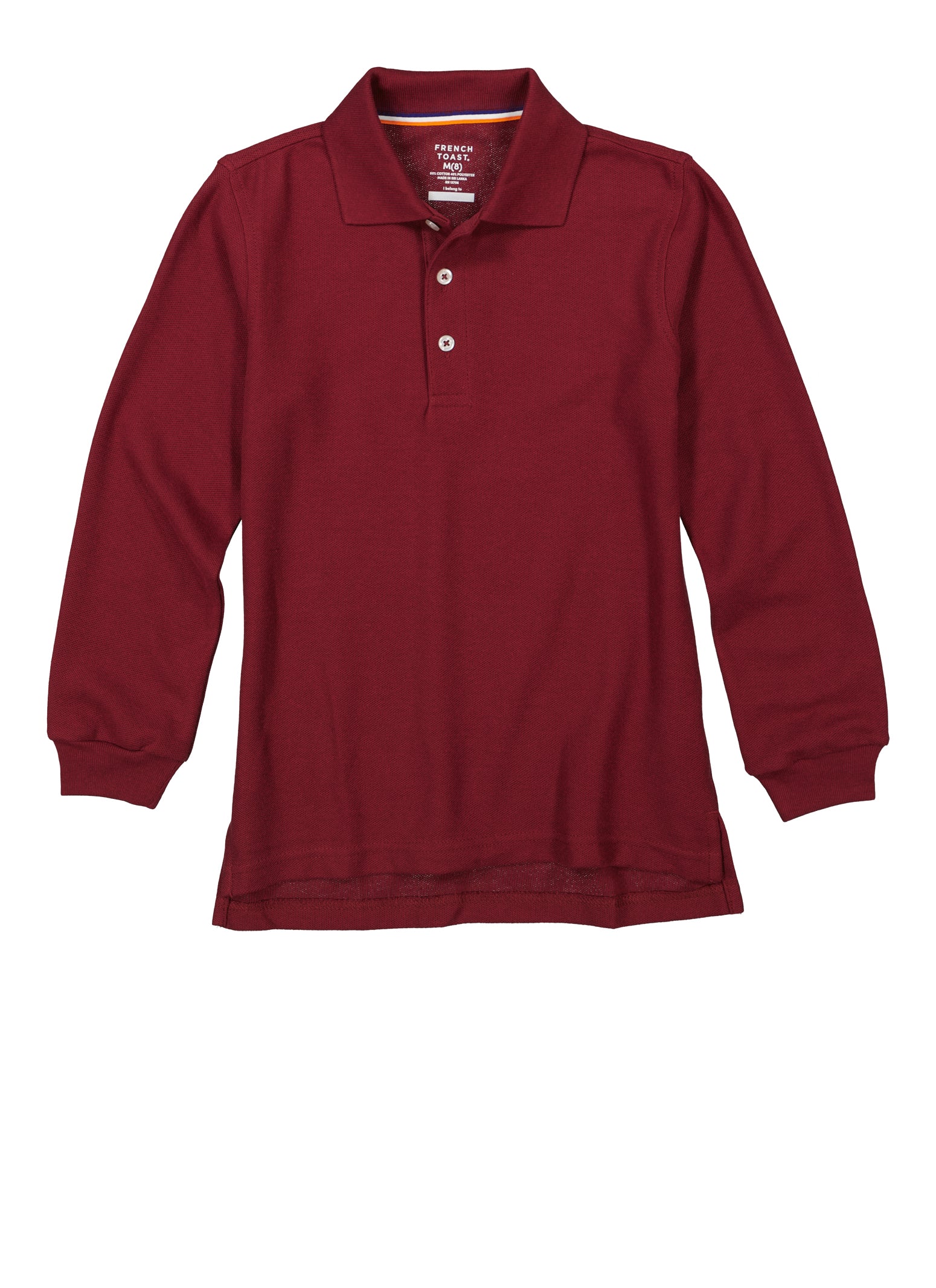 French Toast Boys 8-16 Interlock Long Sleeve Polo Shirt, Burgundy,