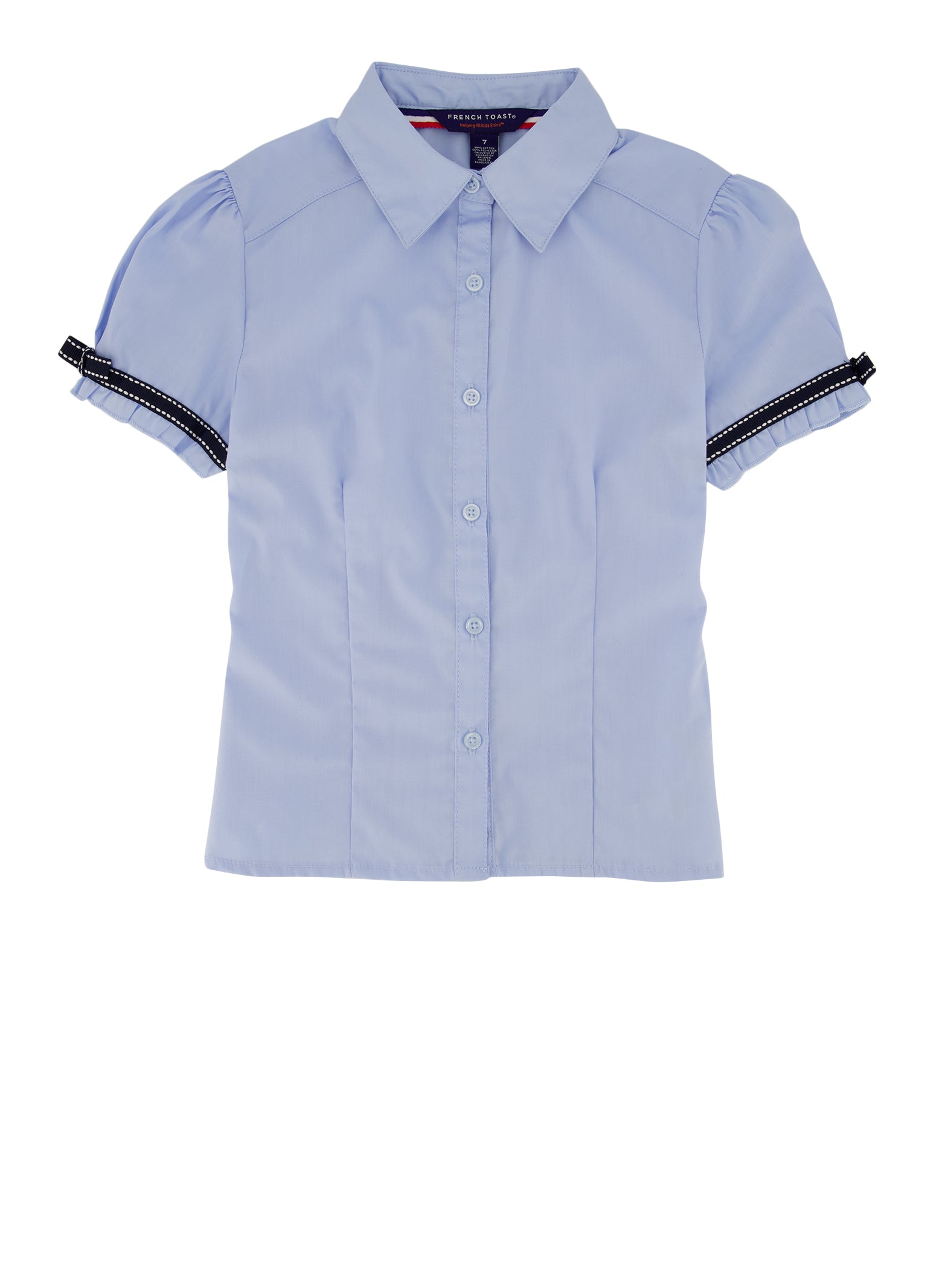 French Toast Girls 7-14 Ribbon Trim Short Puff Sleeve Shirt, Blue, Size 8