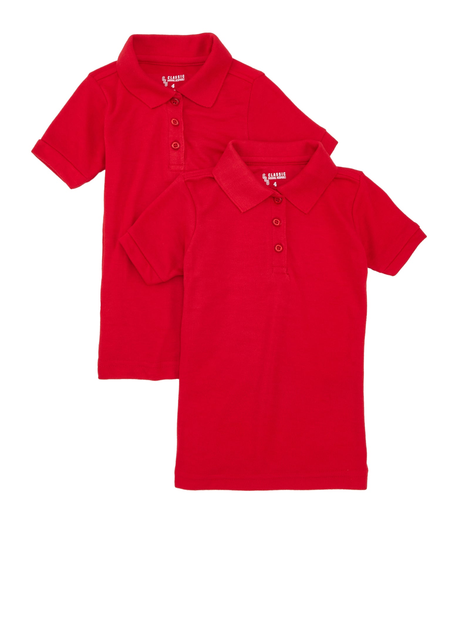 Girls 4-6x 2 Pack Short Sleeve Polo Shirts, Red, Size 6X