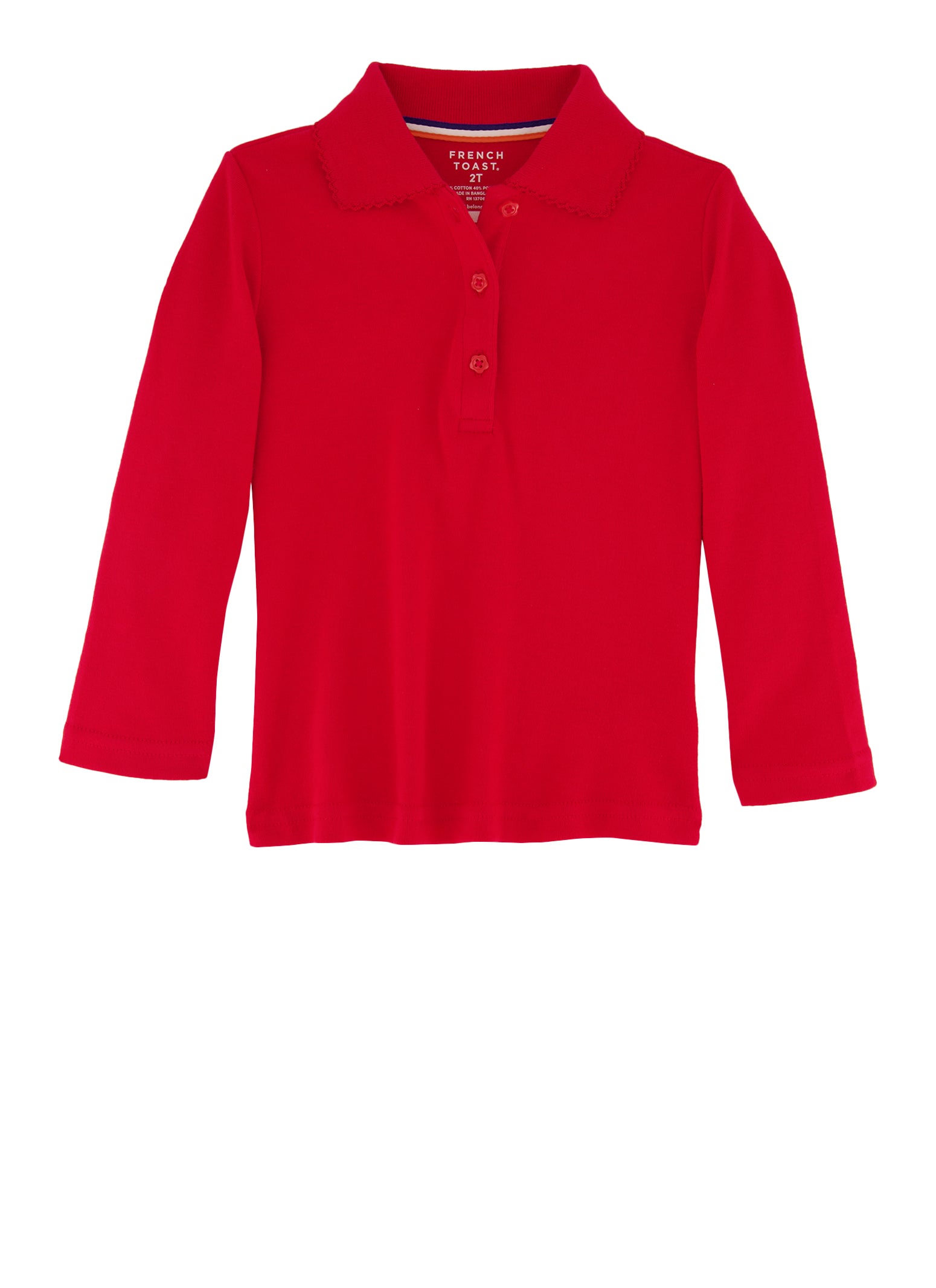 French Toast Girls 2T-4T Picot Collar Long Sleeve Interlock Polo, Red,