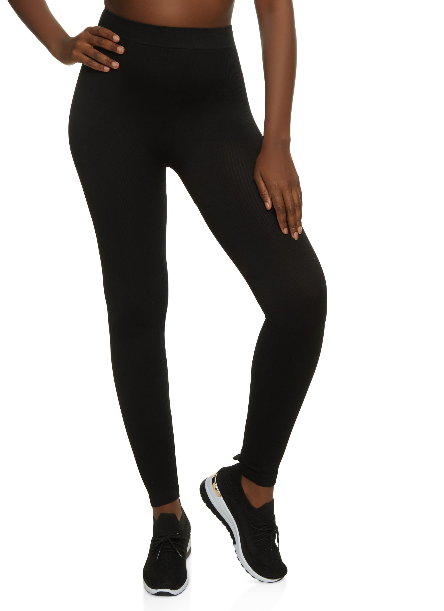 Plus Size Seamless Textured Knit High Waist Leggings - Black