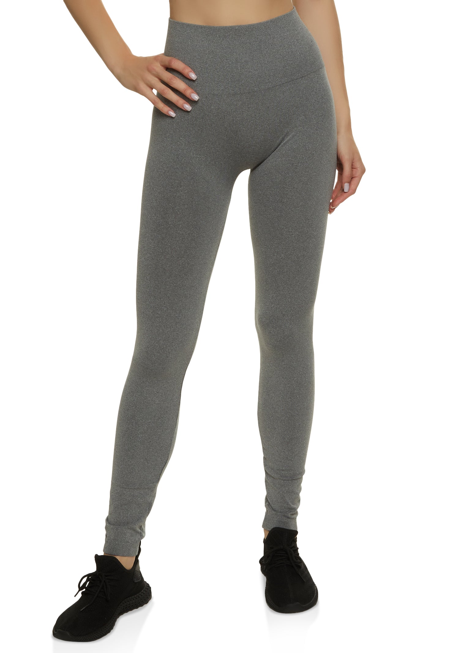 Womens Waistband High Rise Seamless Leggings, Grey, Size L-XL