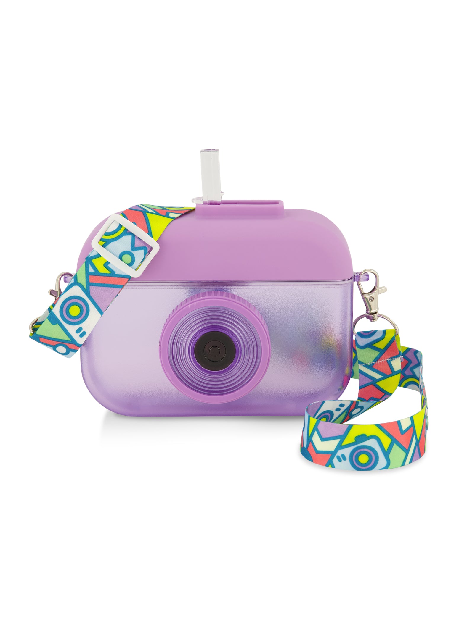 Camera Water Bottle with Straw, Purple