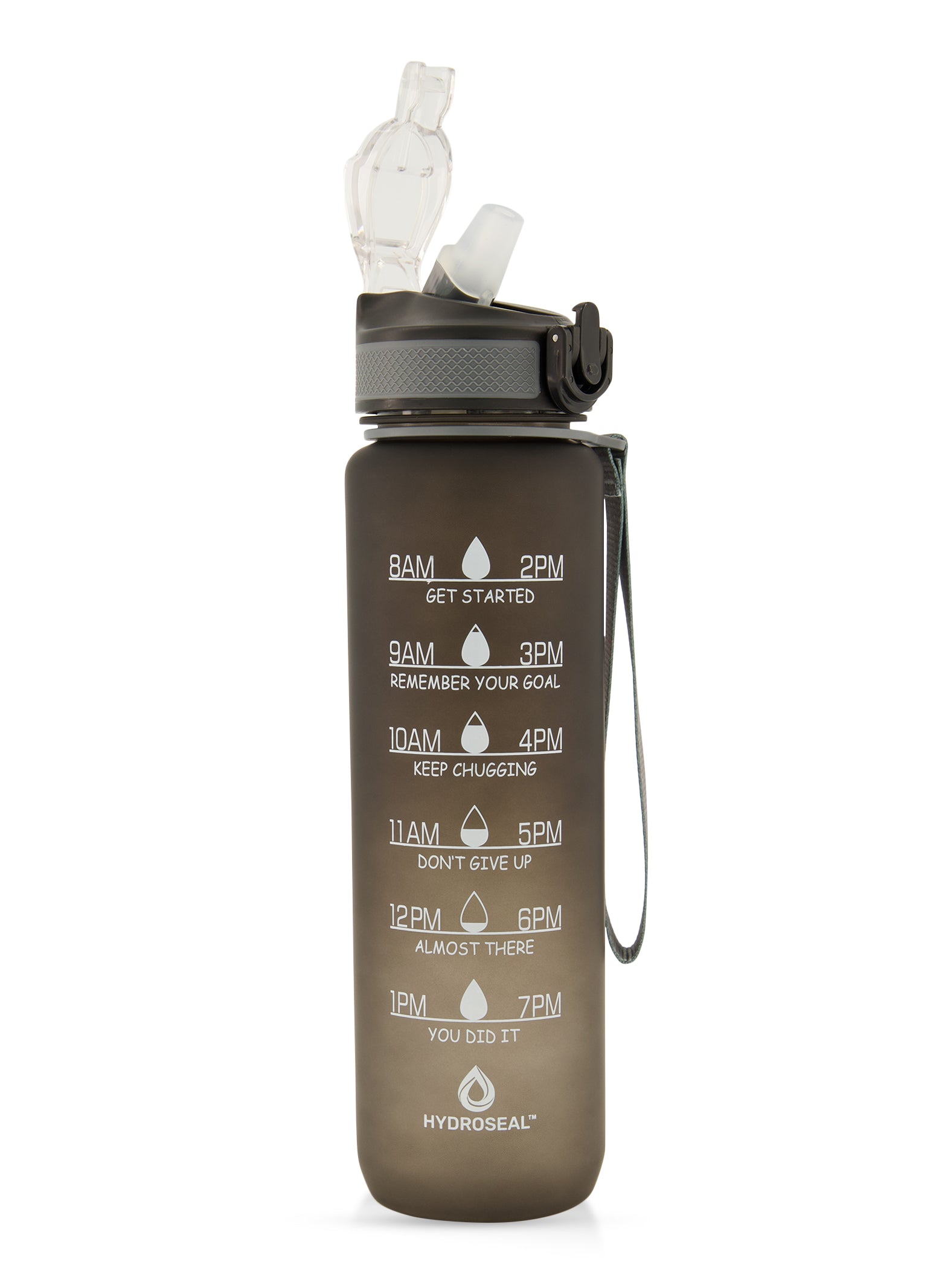 Motivational Flip Straw Water Bottle, Black