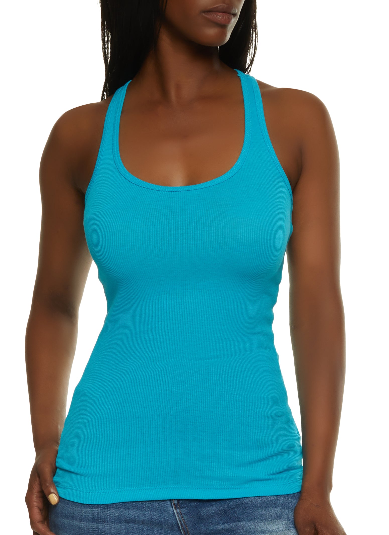 Womens Solid Racerback Ribbed Knit Tank Top,