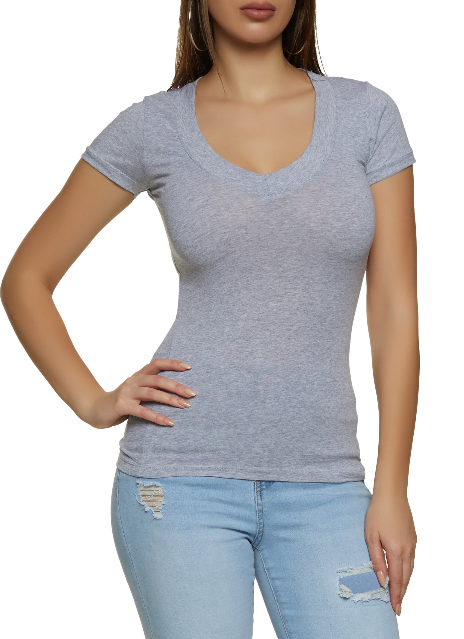 Womens Basic V Neck Short Sleeve Tee,