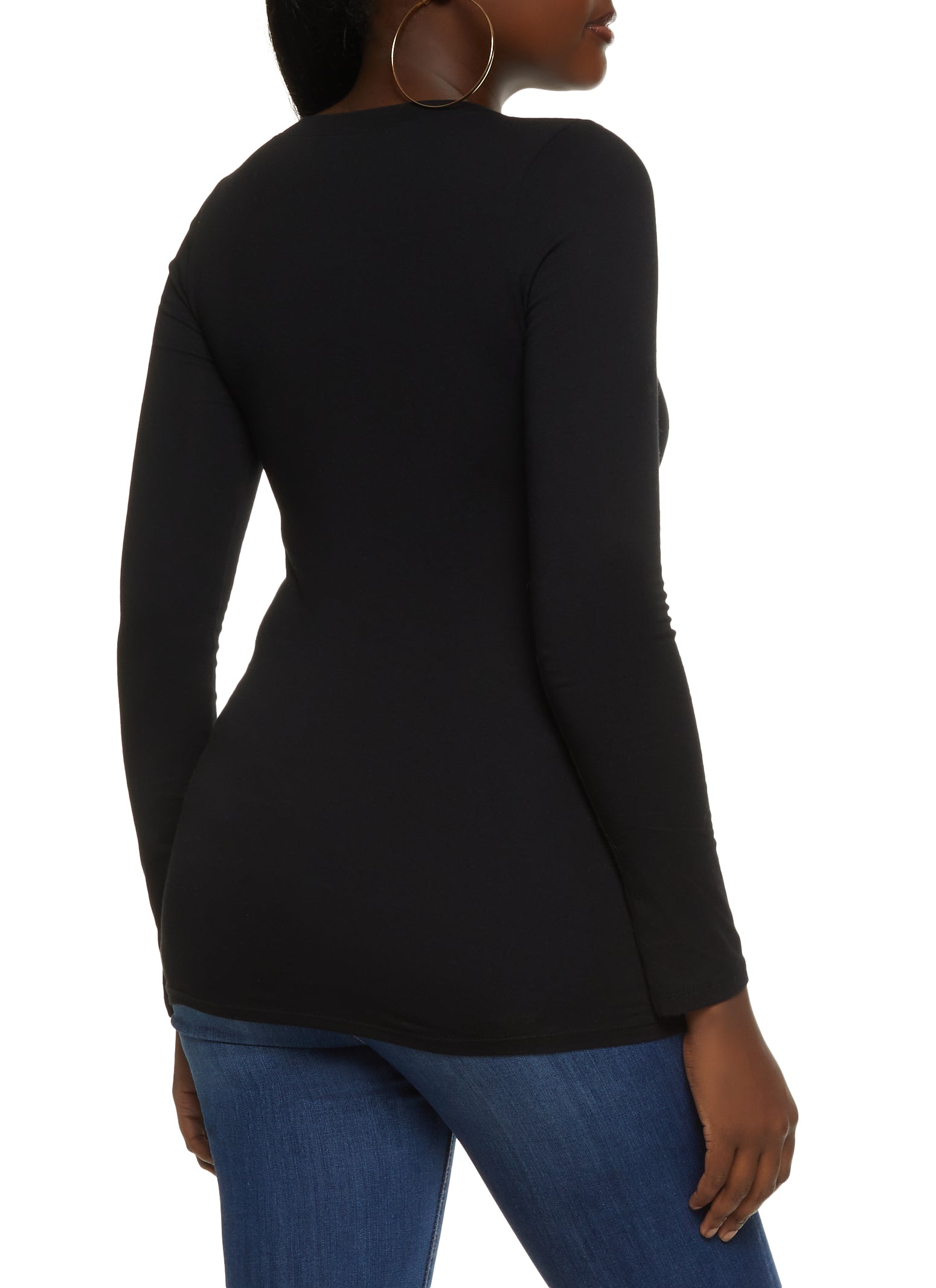 Womens Basic V Neck Long Sleeve Top,