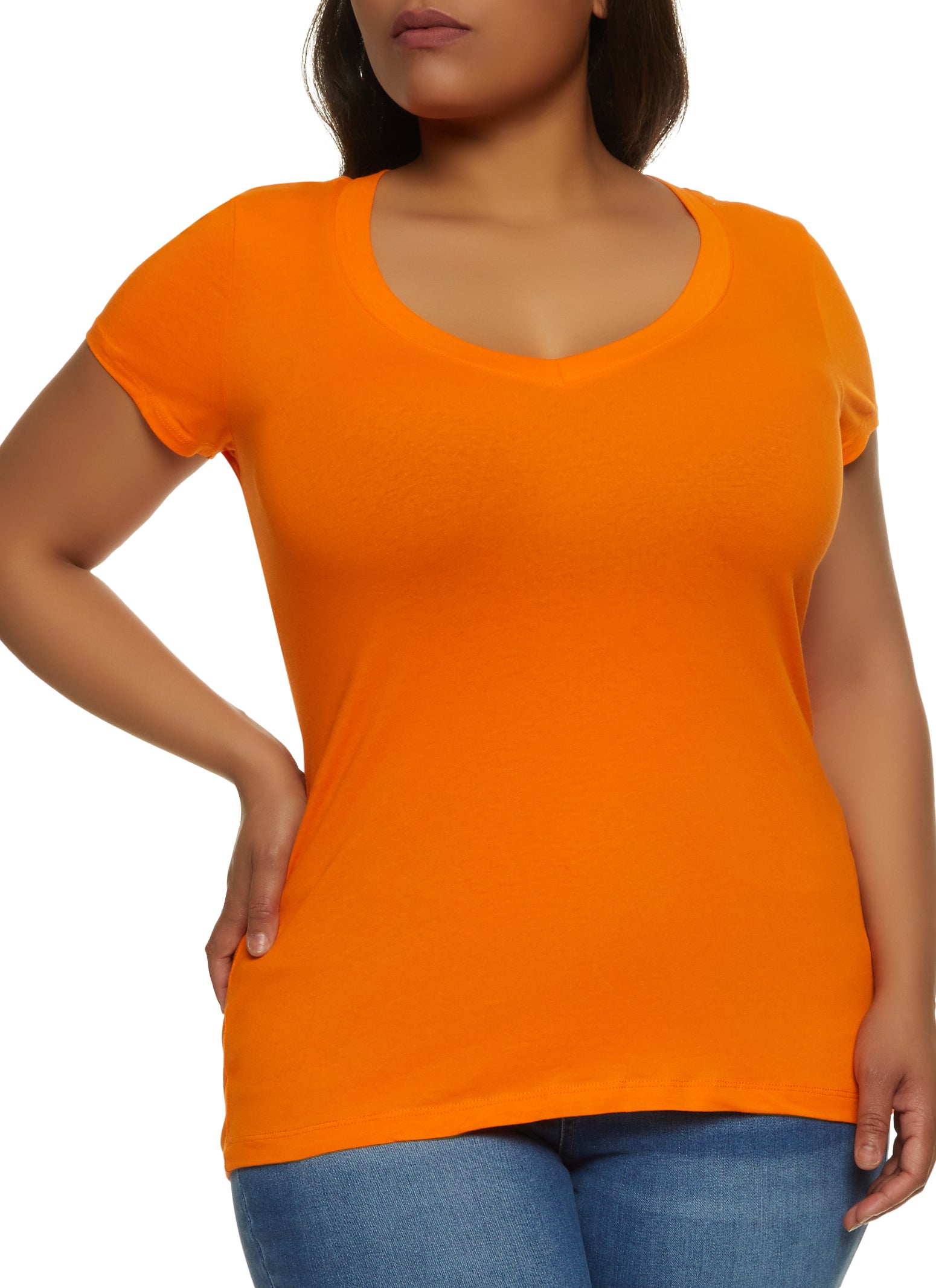 Womens Plus Size V Neck Tee, Orange, Size 1X