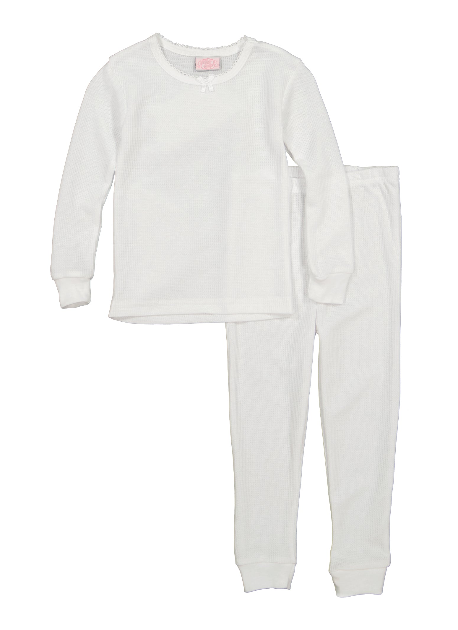 Rainbow Shops Womens Girls Thermal Pajama Top and Pants, White, Size 4