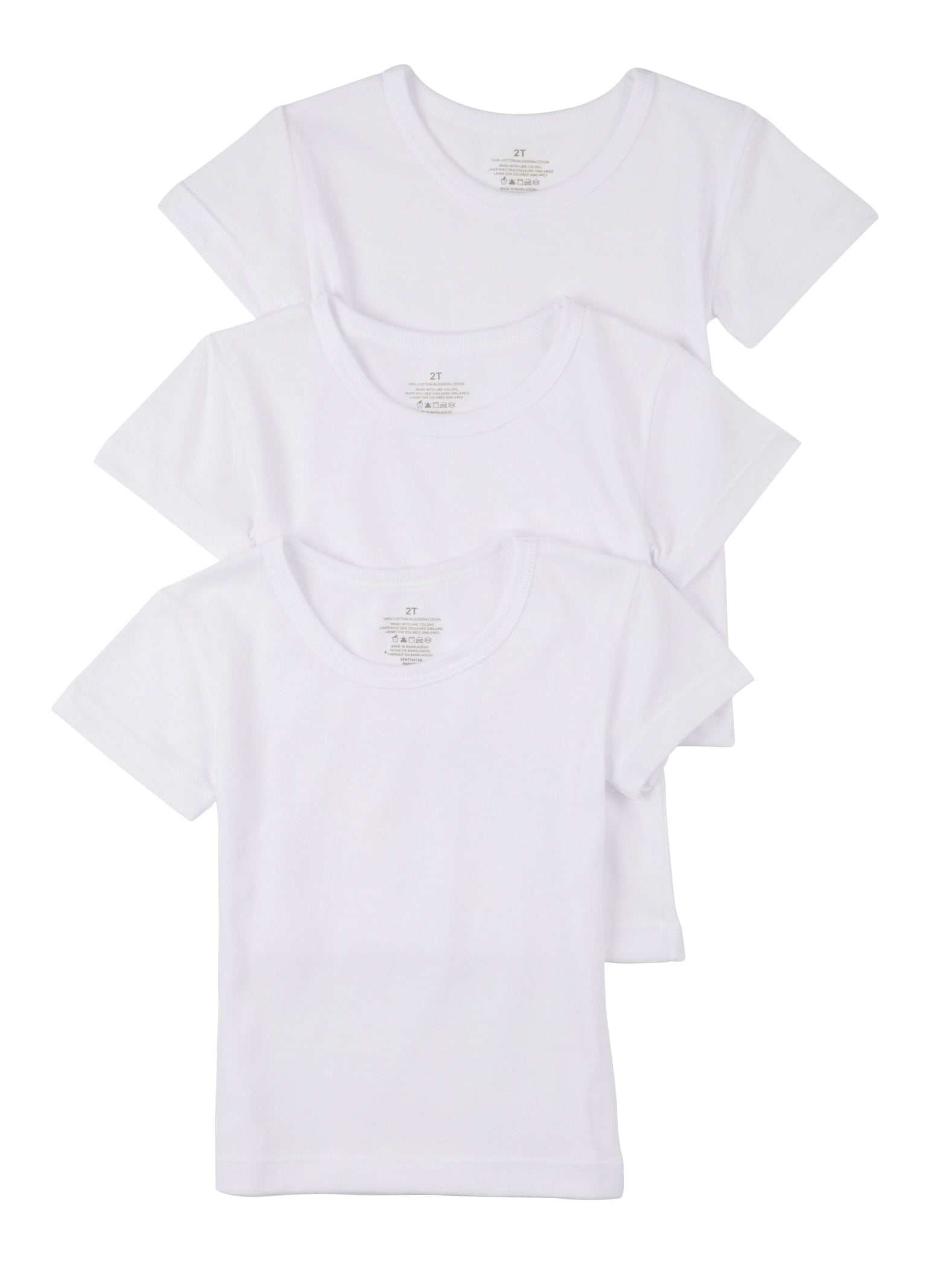 Toddler Girls Basic Tees 3 Pack, White, Size 2T