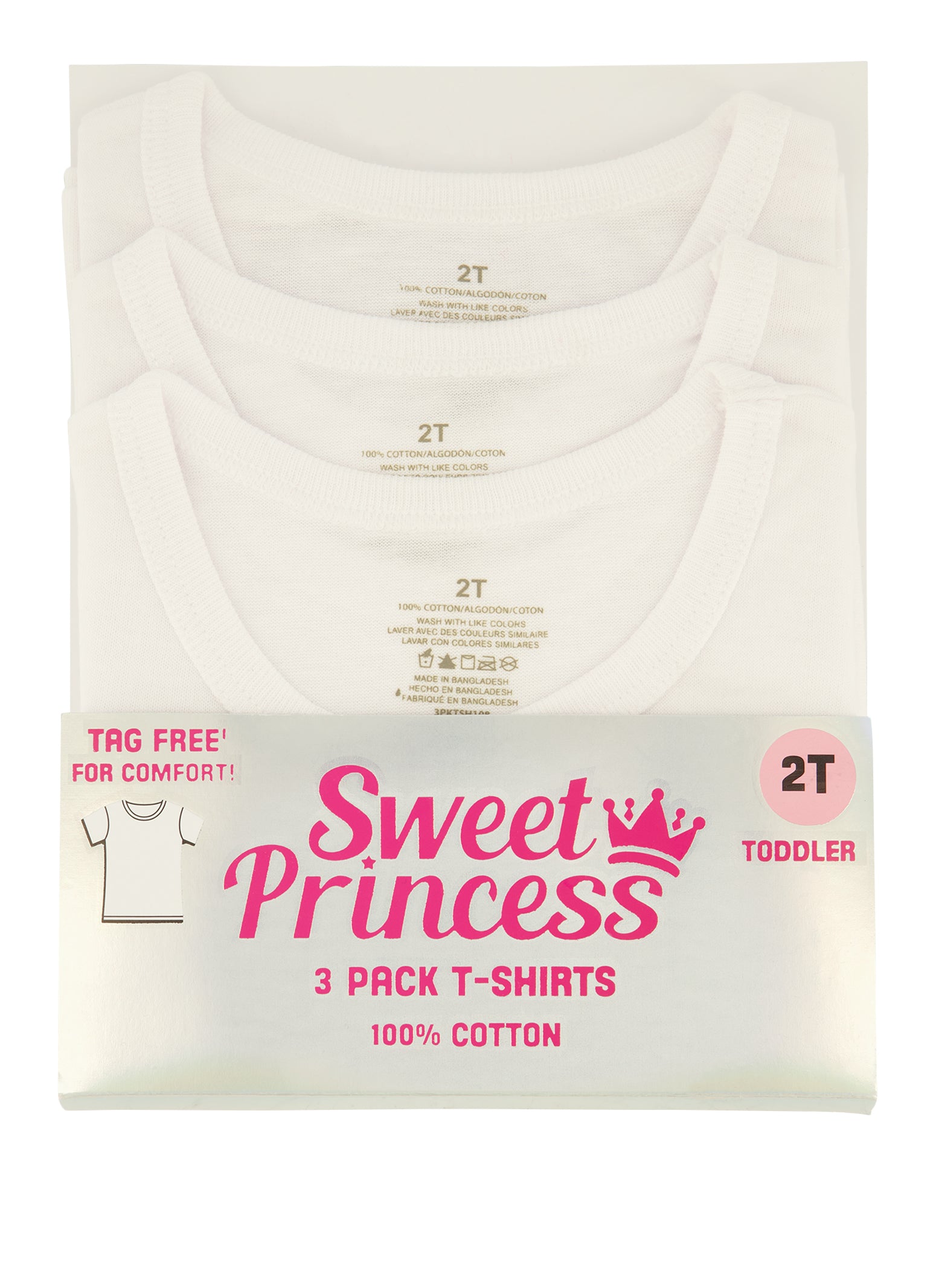 Toddler Girls Basic Tees 3 Pack, White, Size 2T