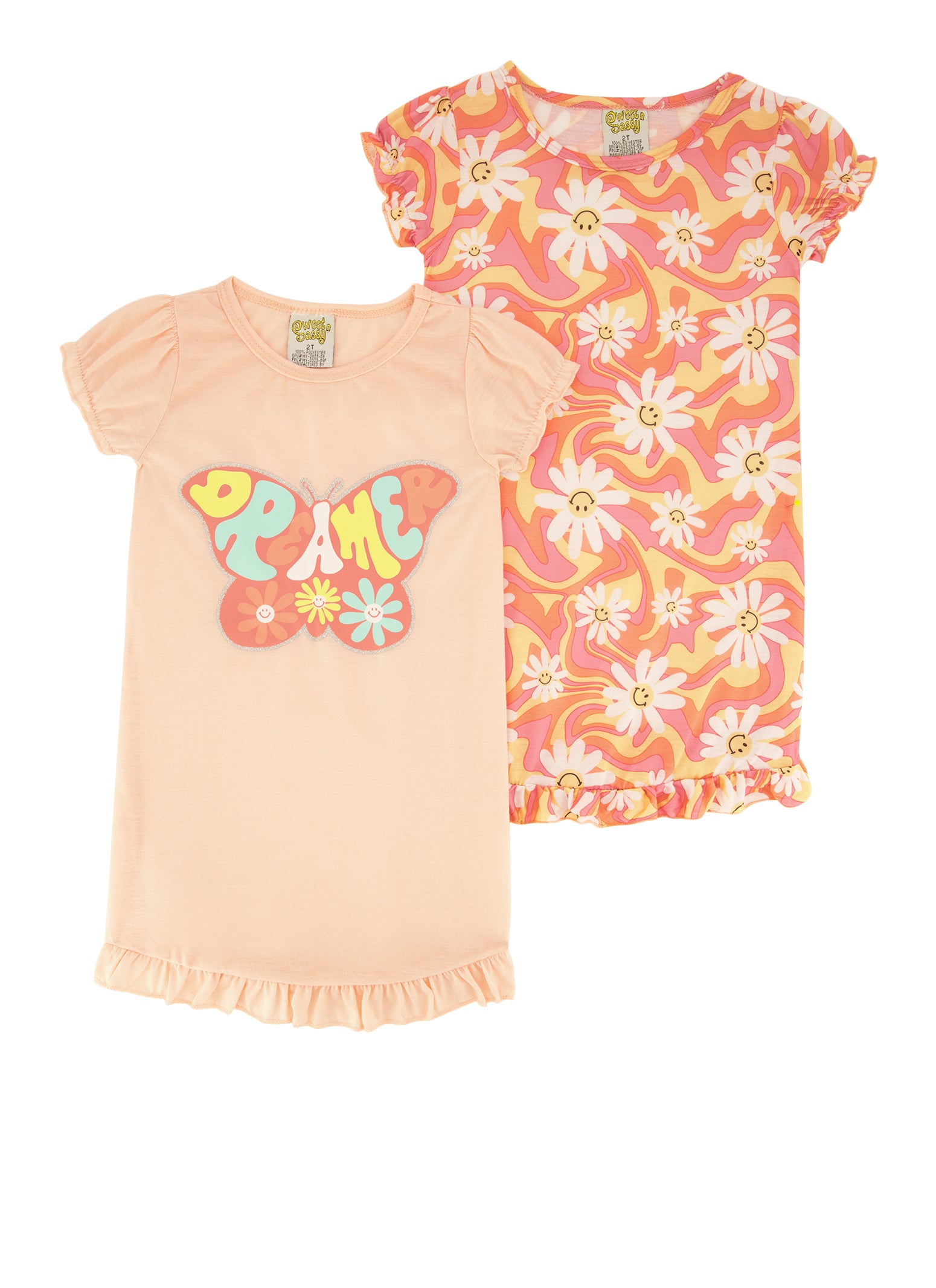 Toddler Girls Butterfly Dreamer Nightgowns, Orange, Size 3T