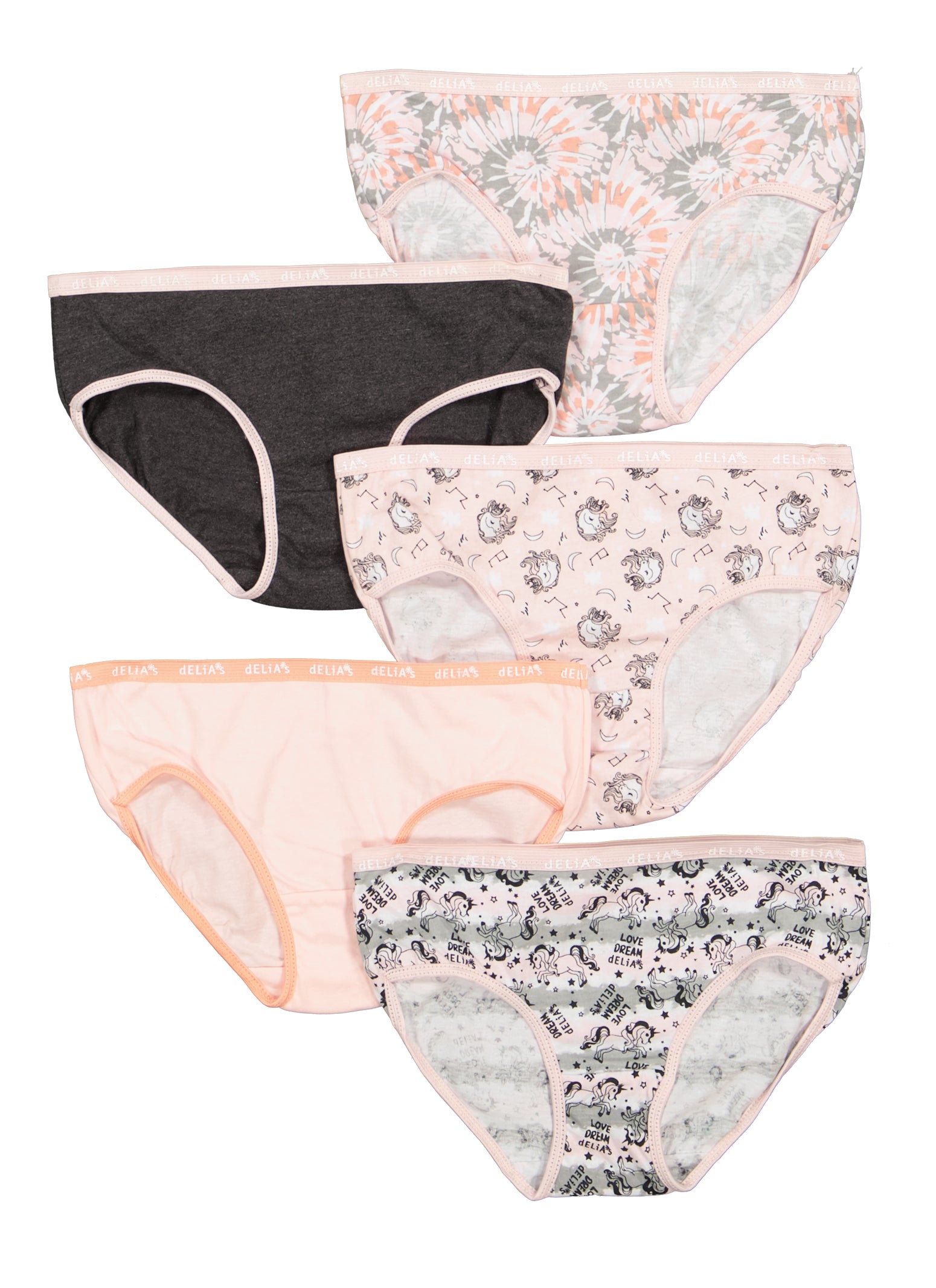 dELiA's Women's Printed/Solid Thong G-String Underwear Panty Pack