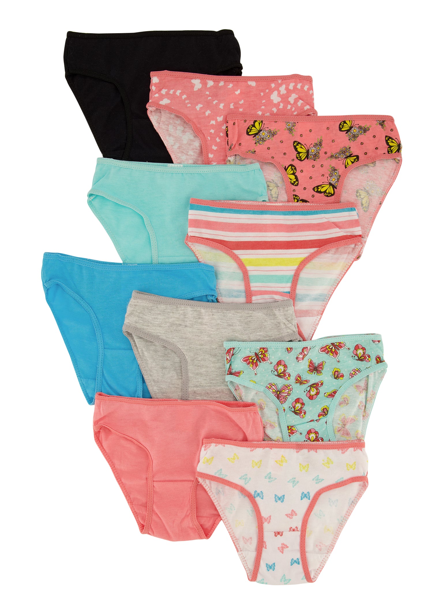Womens Little Girls 10 Pack Butterfly Print Assorted Panties, Multi, Size 4