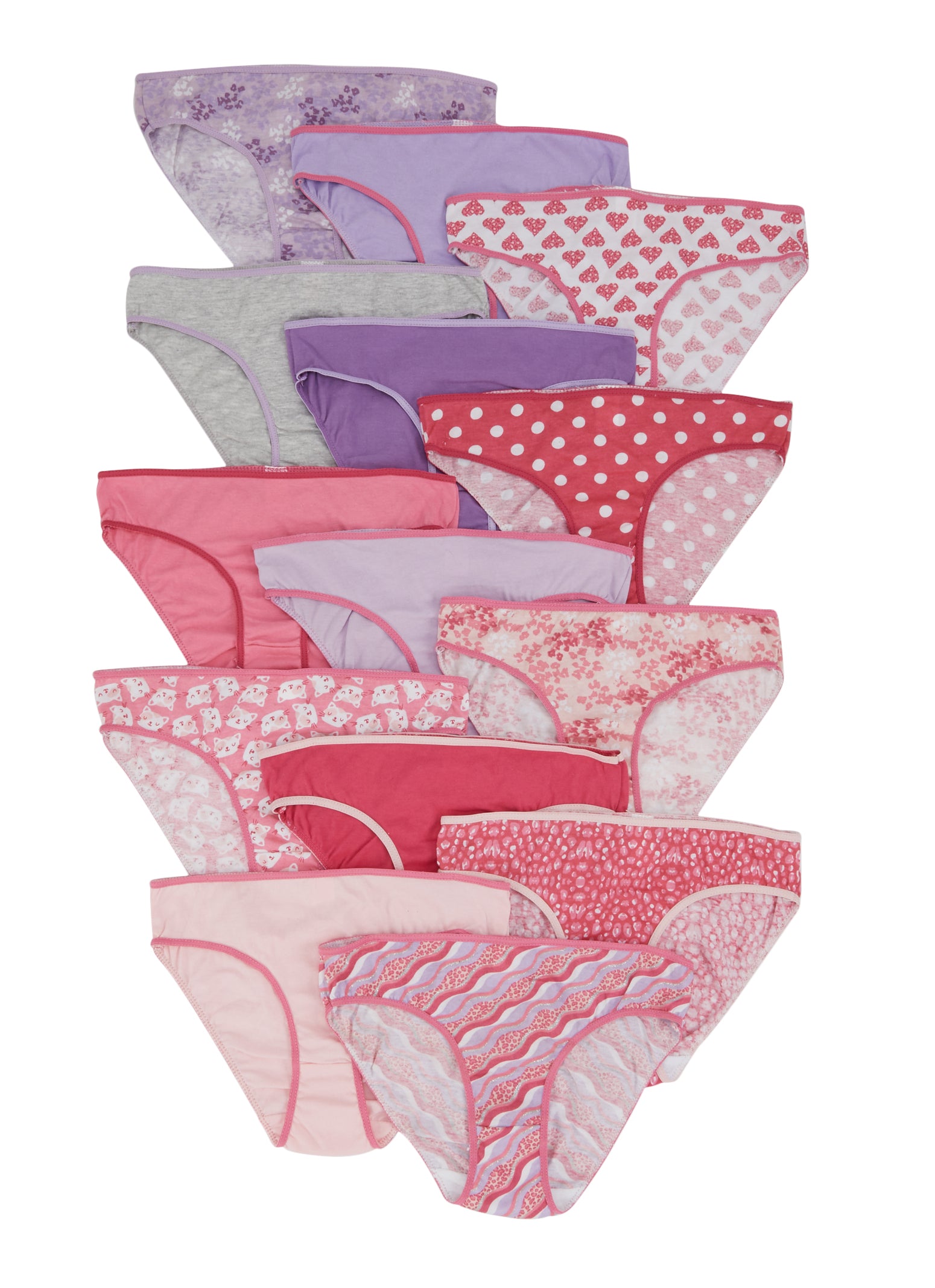 Womens Girls Leopard Print Assorted Panties 14 Pack, Pink, Size 10-12