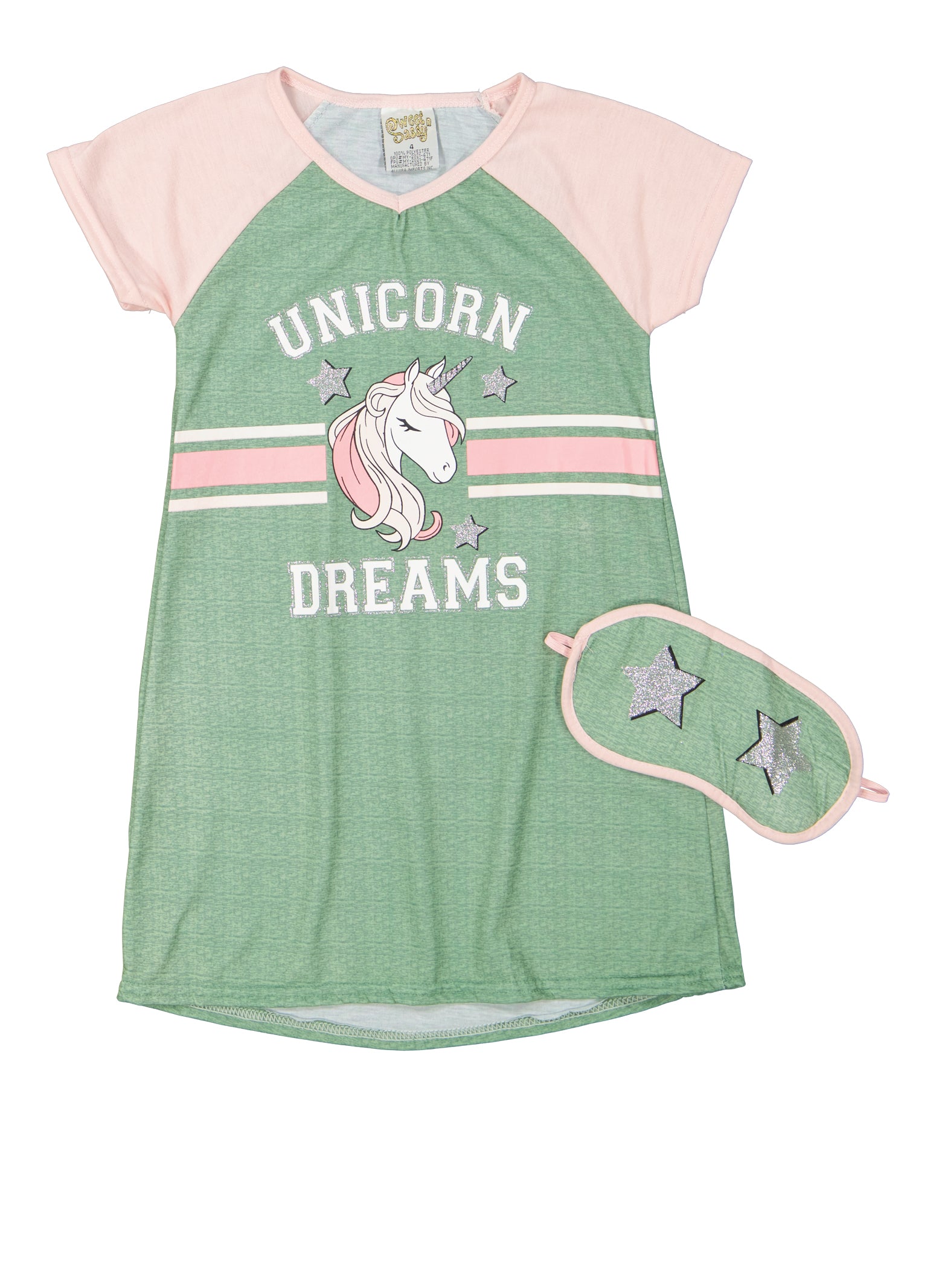 Girls Unicorn Dreams Pajama Nightgown, Green, Size 12