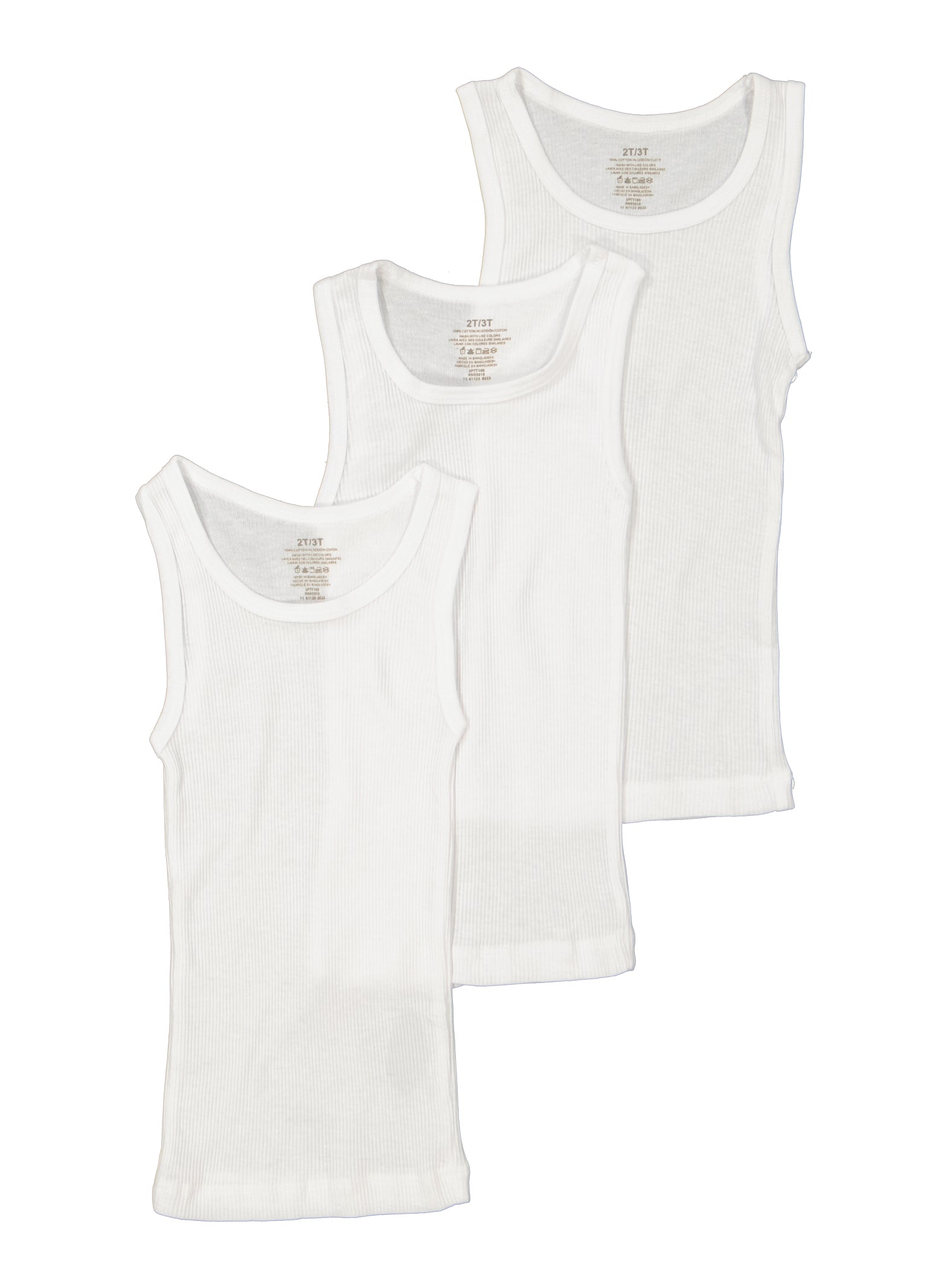 Toddler Boys Ribbed Tank Tops 3 Pack, White, Size 2T-3T