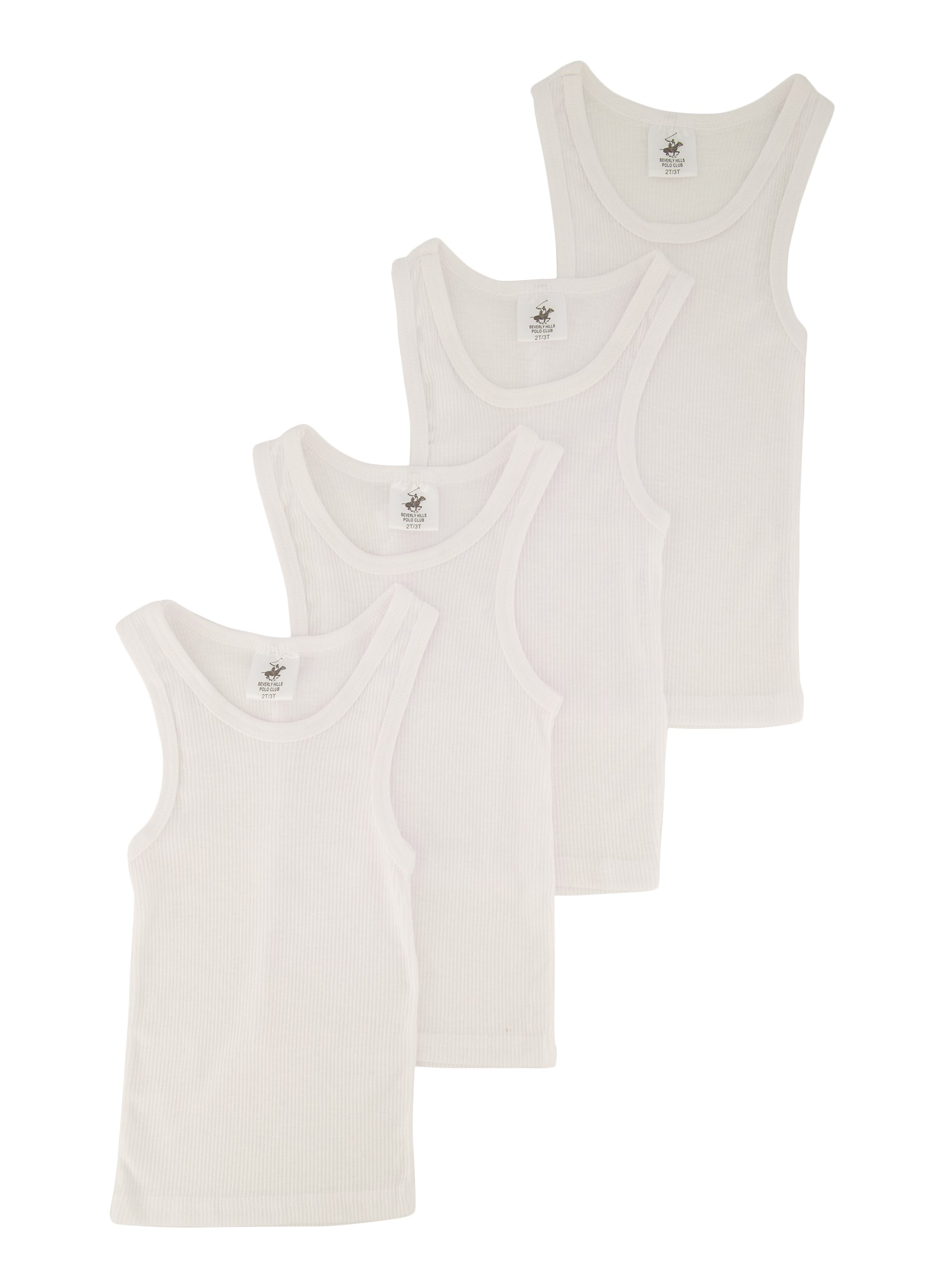 Toddler Boys 4 Pack Ribbed Tank Tops, White, Size 2T-3T