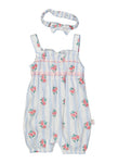 Toddler Square Neck Sleeveless Striped Floral Print Snap Closure Romper