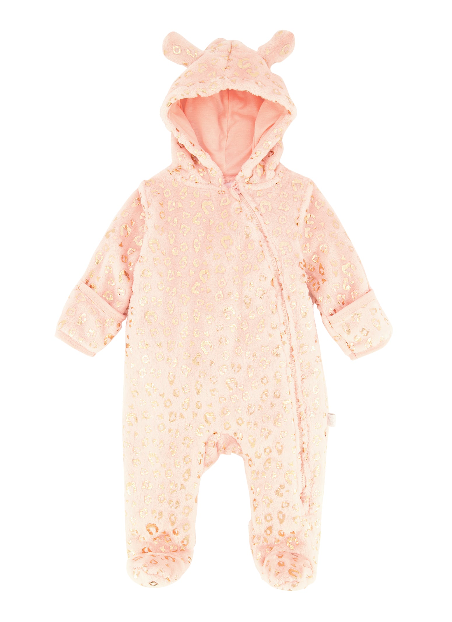 Baby Girls 0-9M Foil Leopard Print Plush Footed Jumpsuit, Pink, Size 6-9M