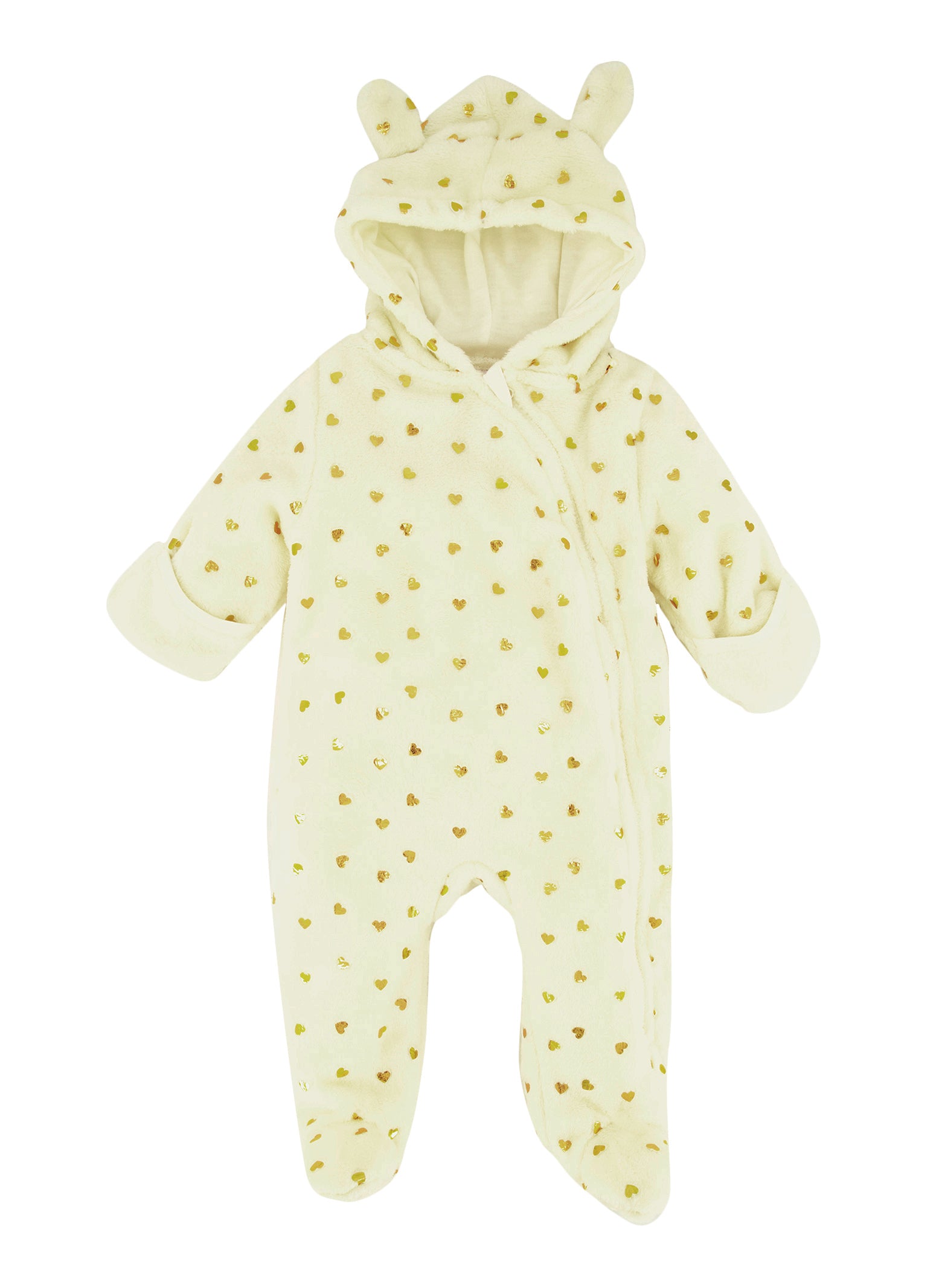 Baby Girls 0-9M Foil Heart Print Footed Jumpsuit, Beige, Size 6-9M