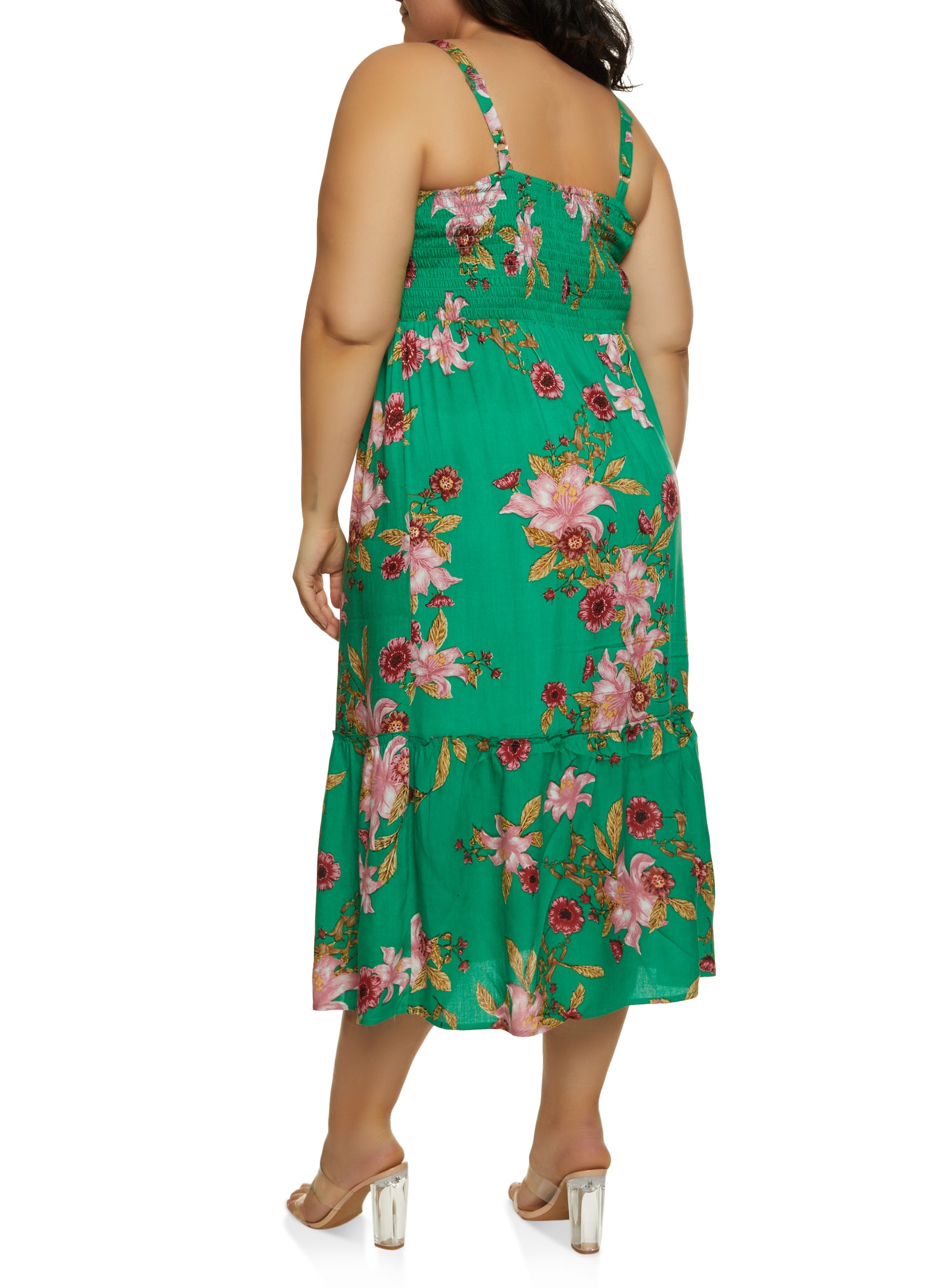 Plus Size Floral Print Tiered Maxi Dress 