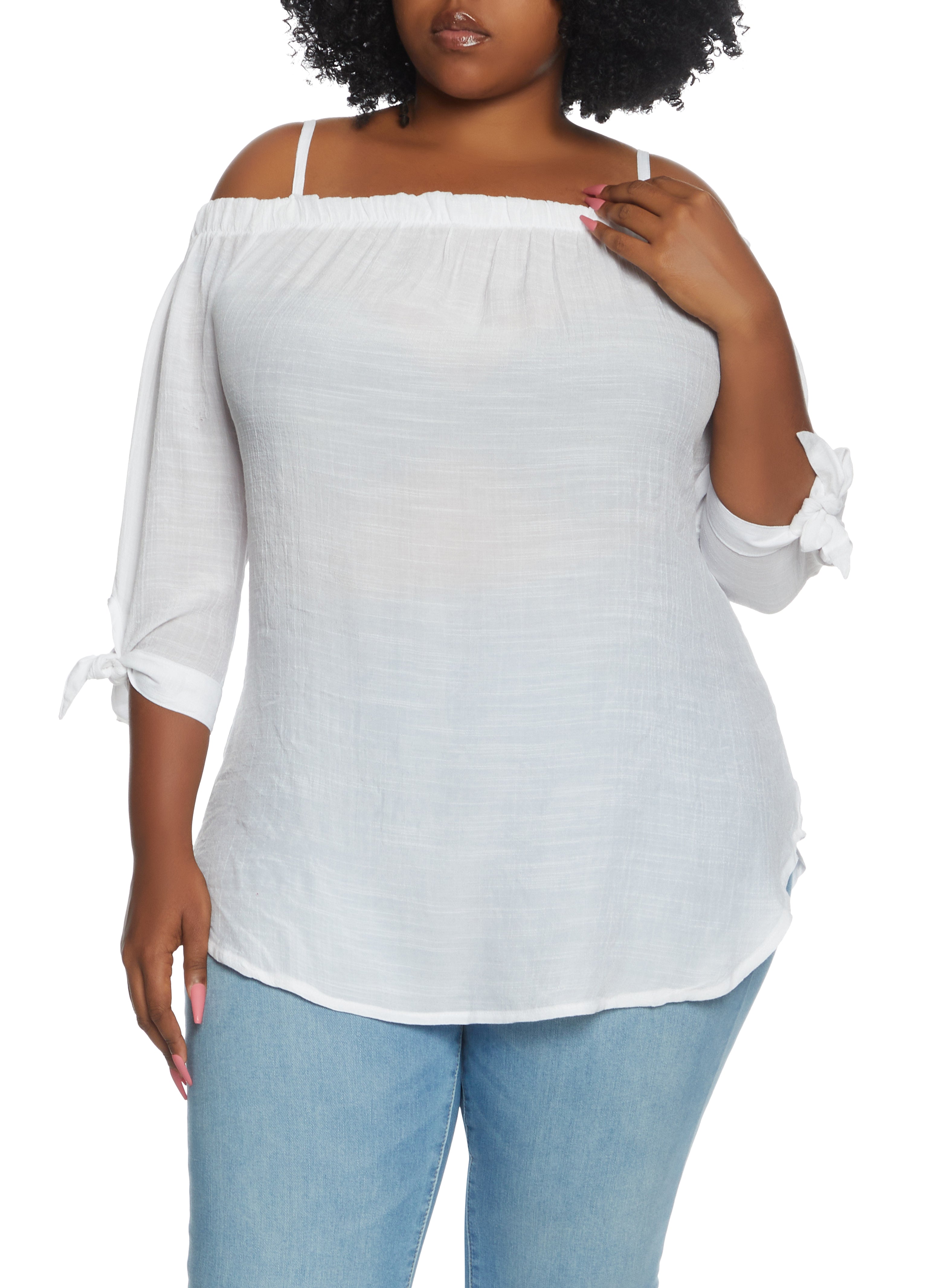 Plus Size Cold Shoulder Gauze Knit Top