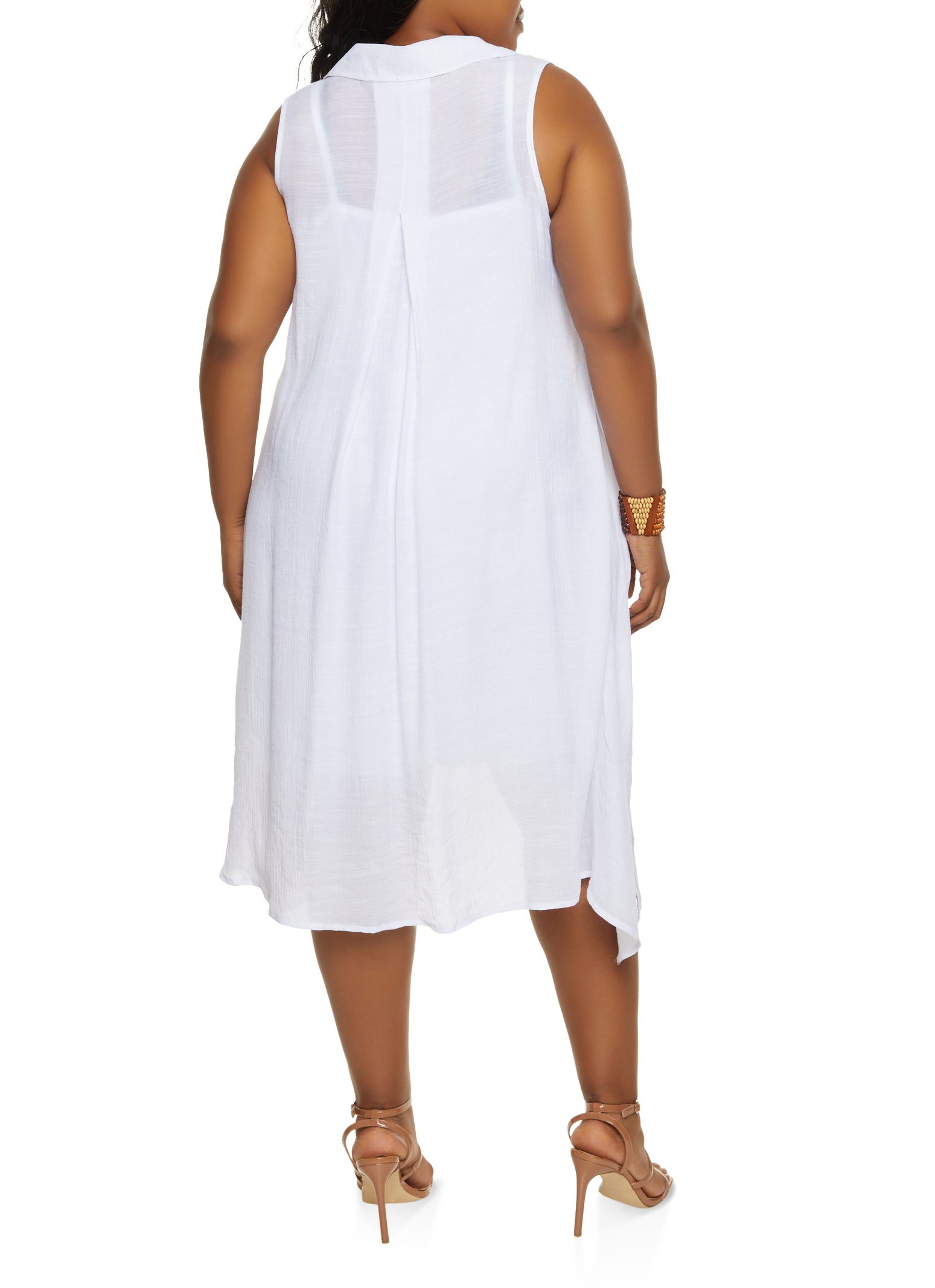 Plus Size Gauze Knit Sleeveless Shirt Dress 5969