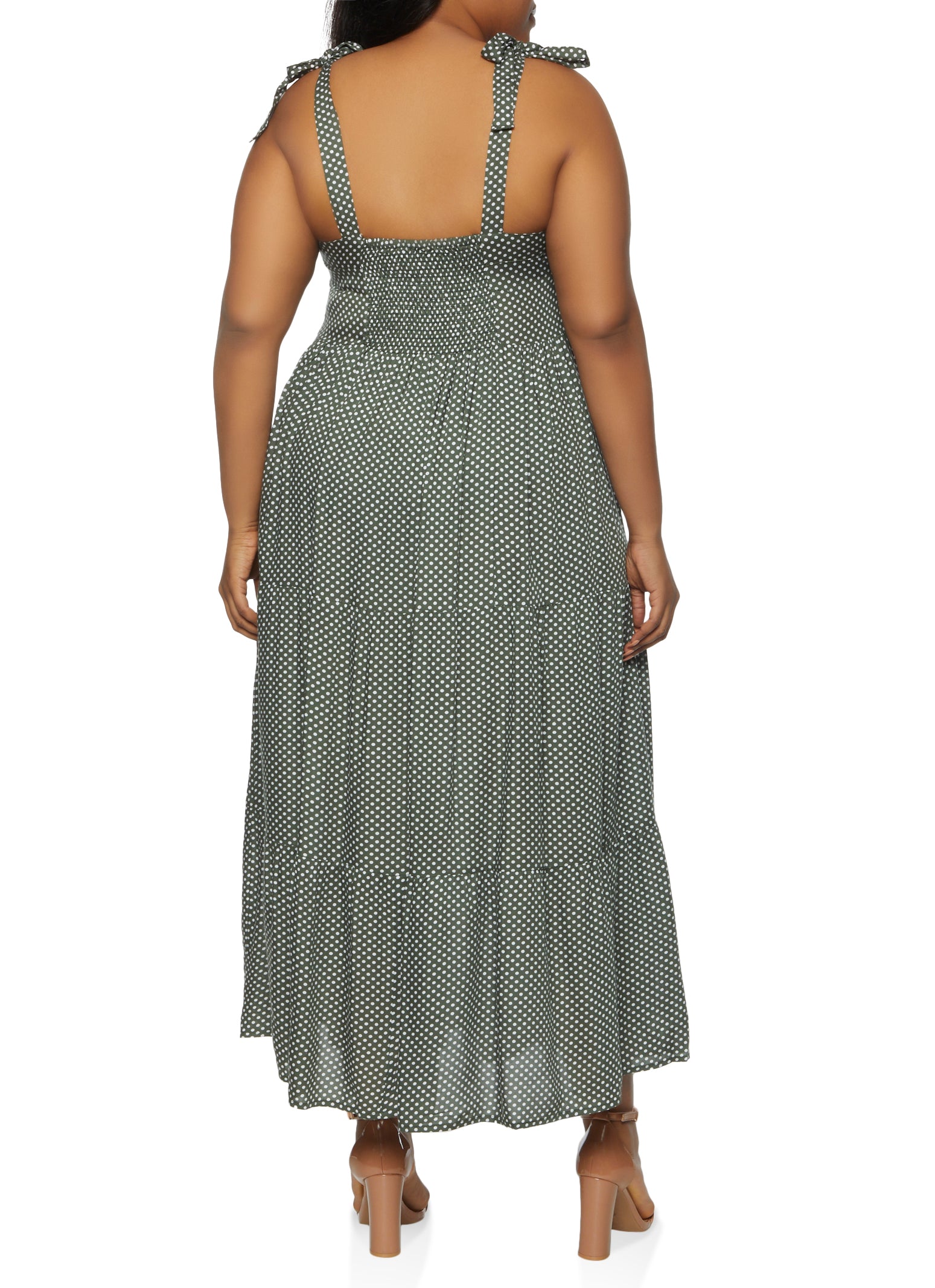 Plus Size Polka Dot Tie Strap Maxi Dress