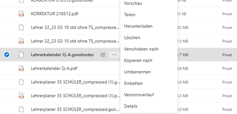 Versionsverlauf einer Datei im Onedrive
