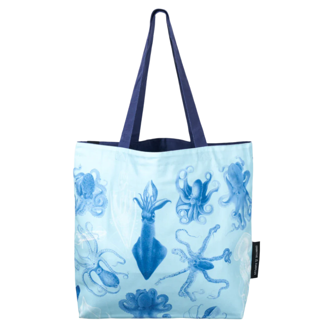 Octopus and Squid Reversible Canvas Tote Bag