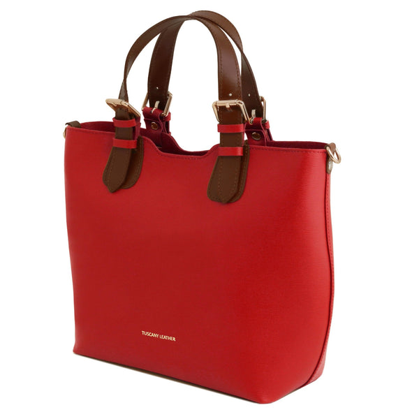 Tuscany Leather TL Bag - Handbag in ostrich-print leather Colour Red