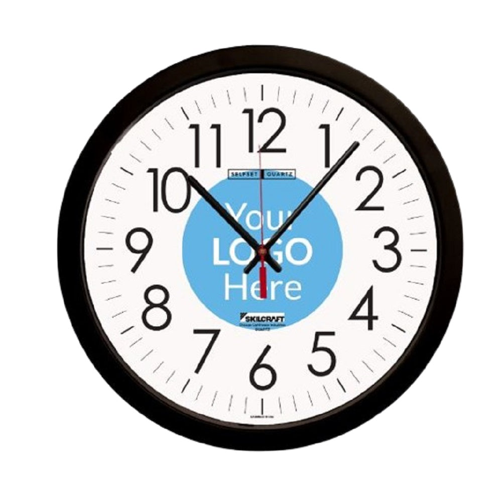 6645016236232 AbilityOne, Clock, Wall, Quartz, Custom Logo, Black, 14.5" Diameter Ea