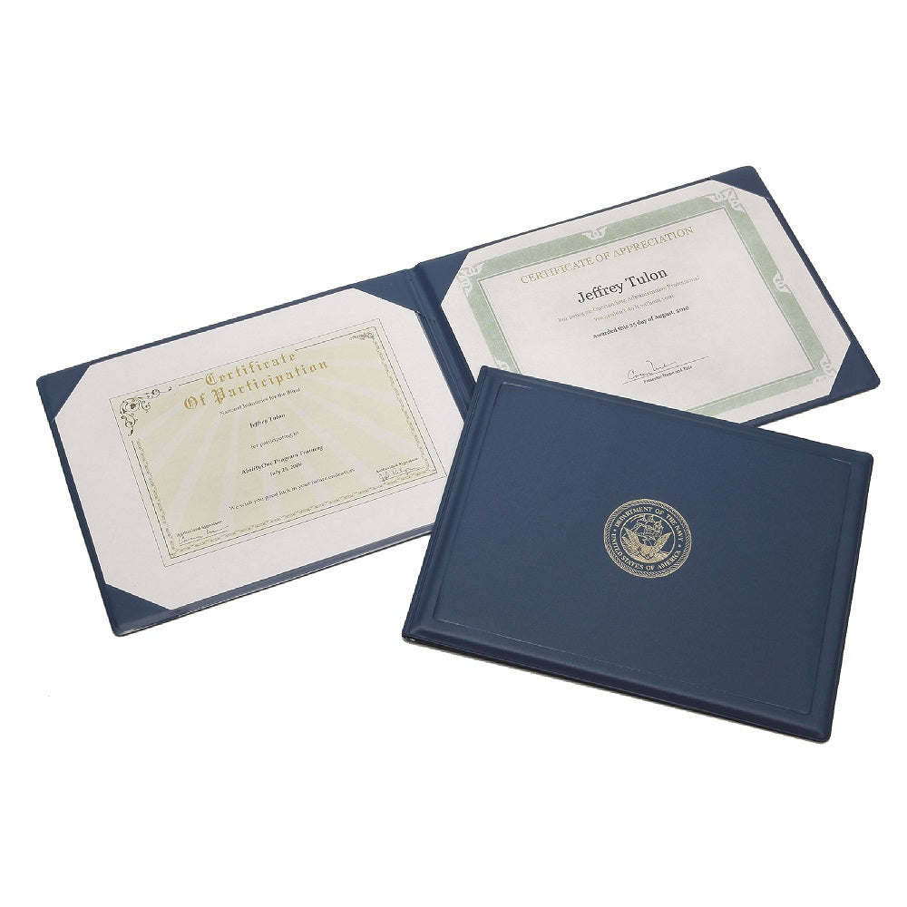 SKILCRAFT Award Certificate Binder, 8 1/2 X 11, Navy Seal, Blue/Gold