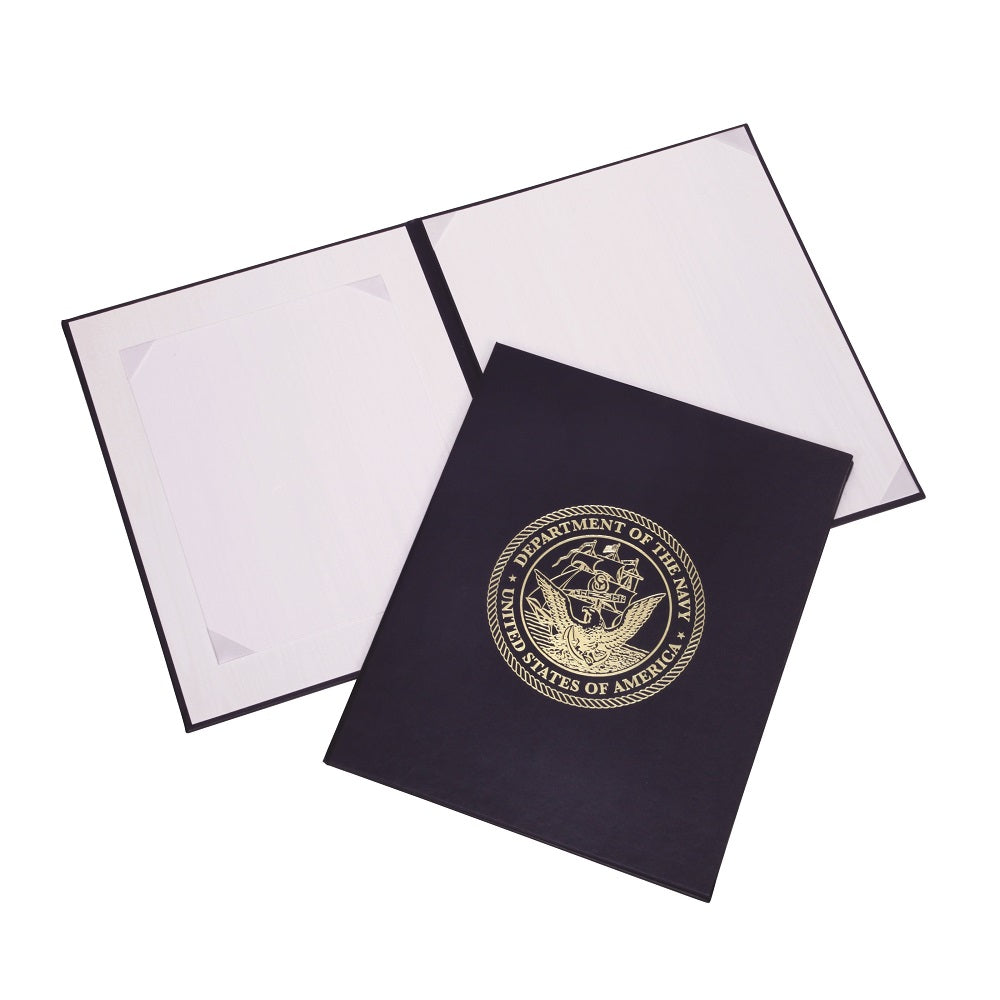 AWARD CERTIFICATE BINDER, 8 1-2 X 11, NAVY SEAL, BLUE-GOLD (10 PER PAC –  Mil-Bar