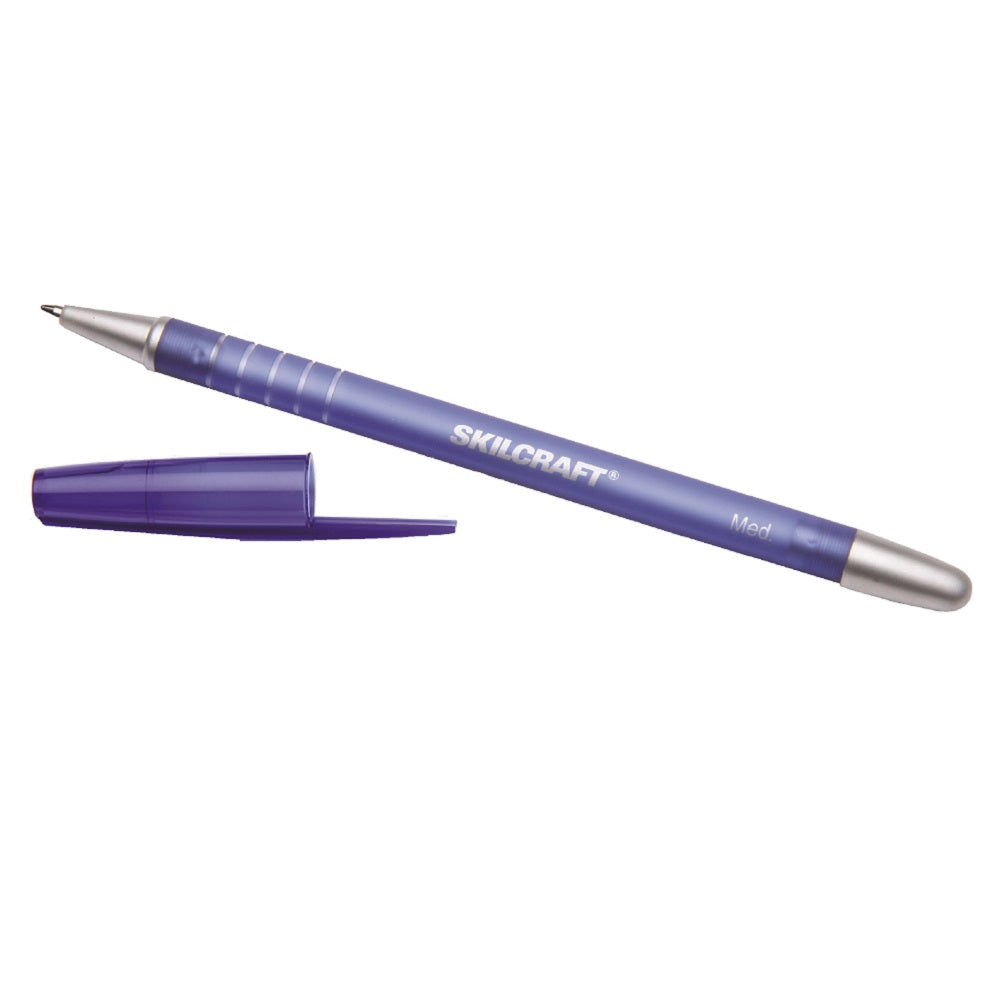 SKILCRAFT : Stick Pen – Blue Ink – White Barrel – 12 / Dozen