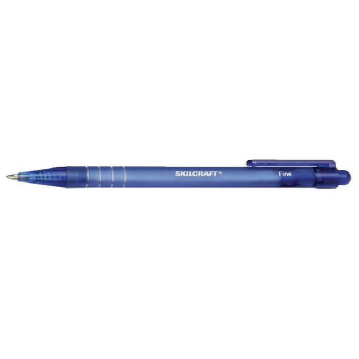 SKILCRAFT : Stick Pen – Blue Ink – White Barrel – 12 / Dozen