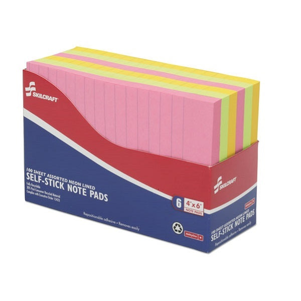 AbilityOne 4181281 7530014181281 Self-Stick Note Pads, 3 in X 3 in,  Unruled, Assorted Neon Colors - 7530014181281