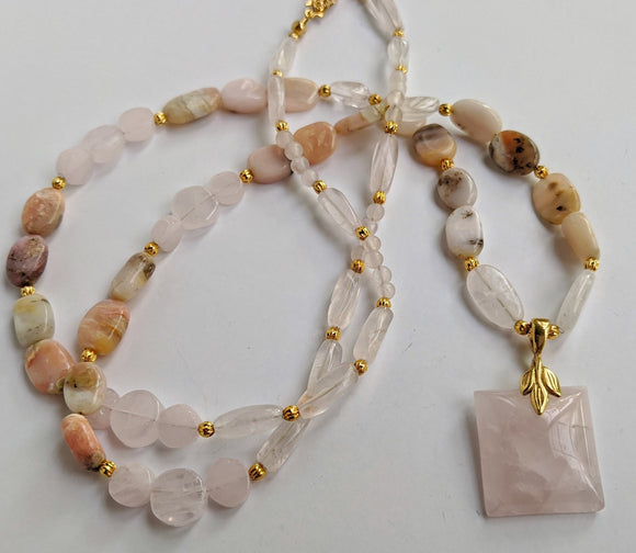 Pink Perfection Necklace Earring Set: Rose Quartz & Natural Pink Opals ...