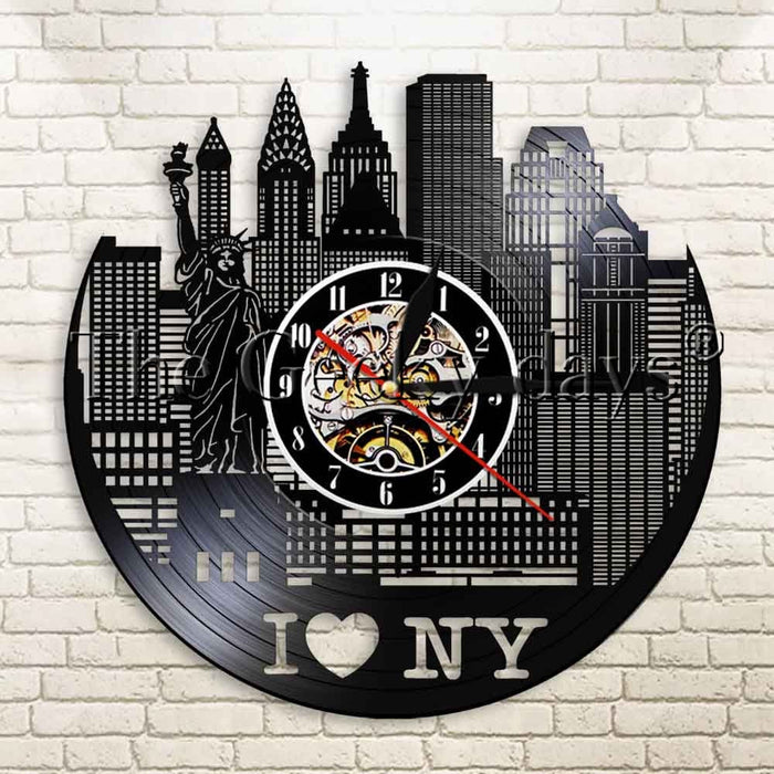 I Love New York With Statue of Liberty Vinyl Record Wall Clock
