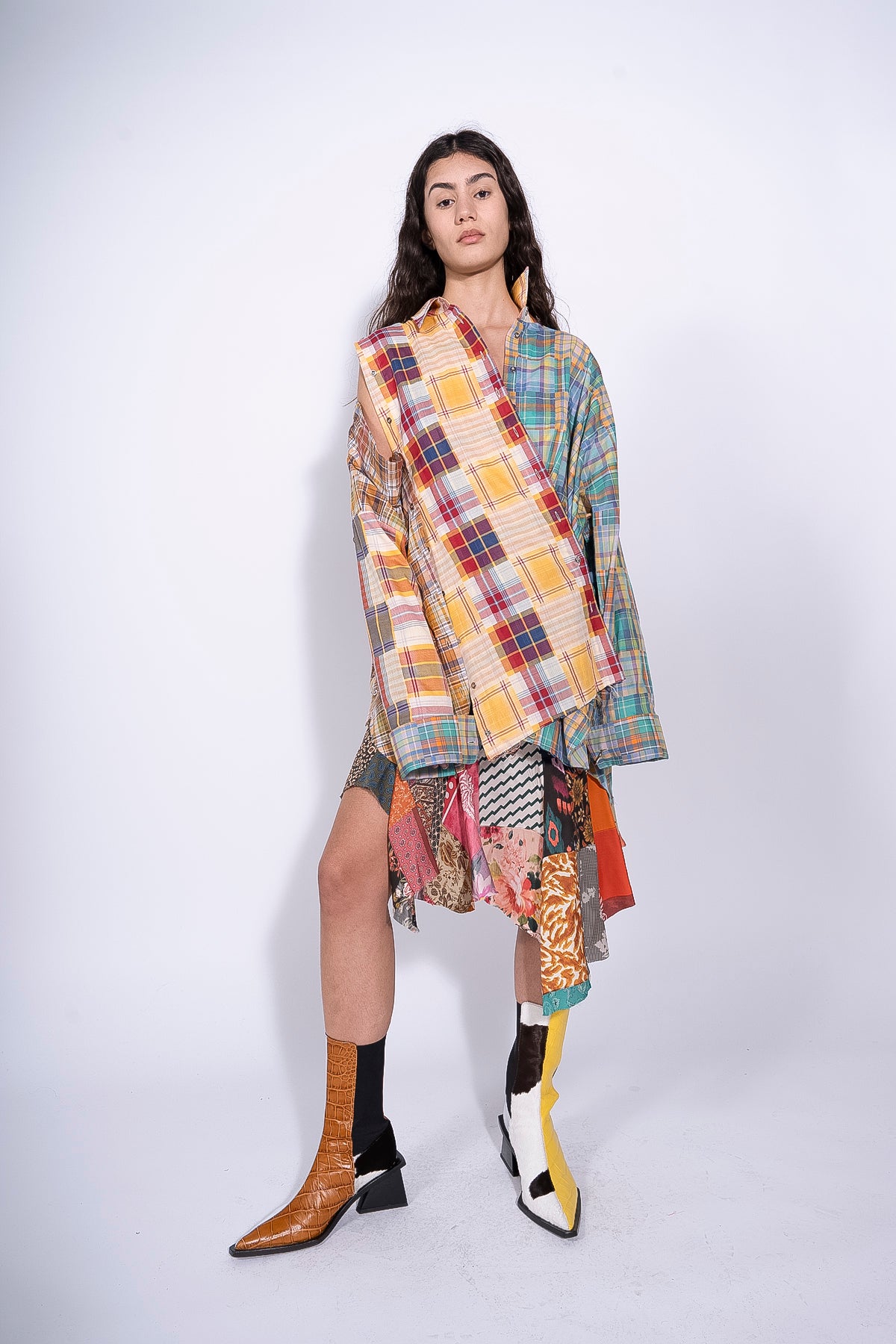 MULTI CHECK TIE DYE DECONSTRUCTED LONG SHIRT DRESS – MARQUES ' ALMEIDA