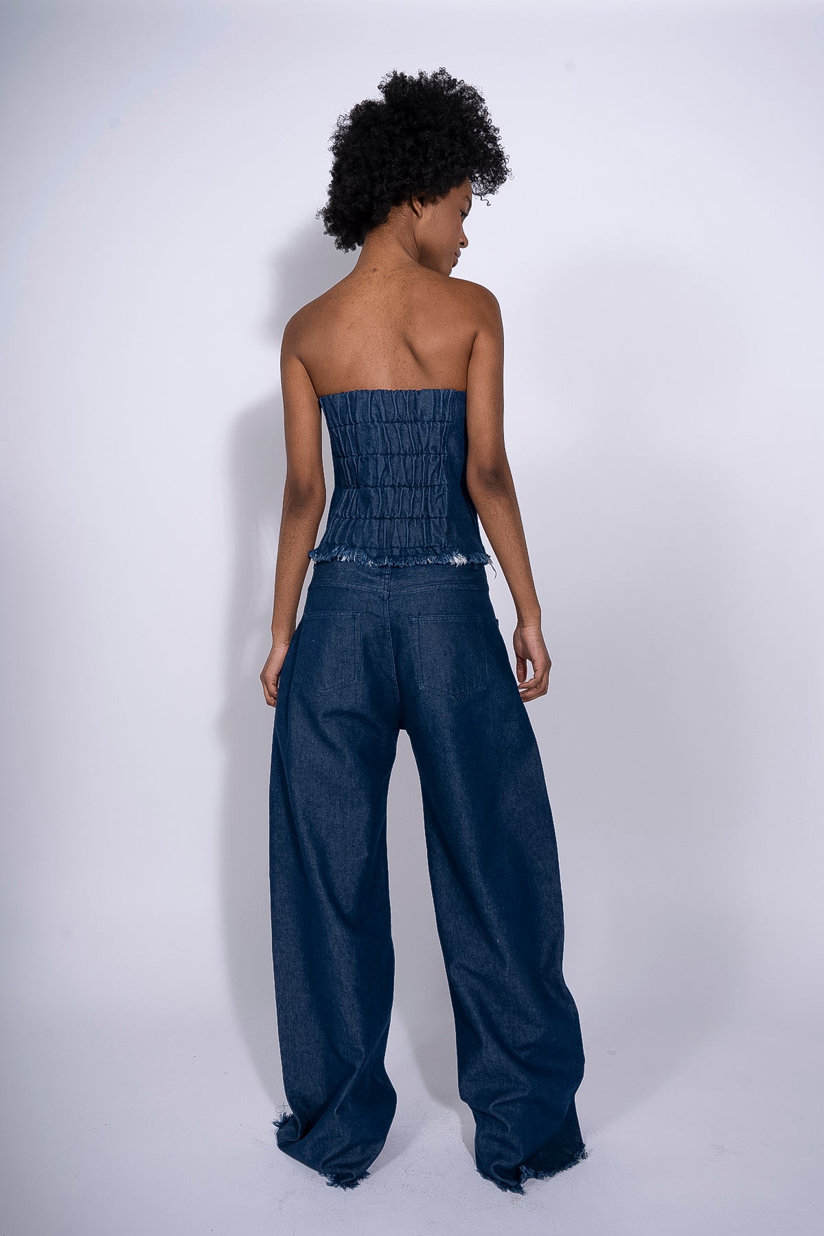 NAVY CINCHED PLEATED WITH CROCHET BRA TOP – MARQUES ' ALMEIDA