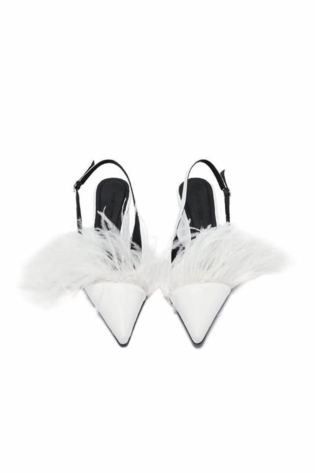 white feather slippers