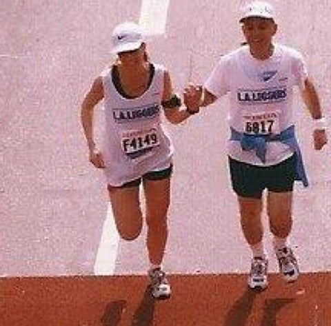 Tara and Ed Riceberg crossing the 1999 LA Marathon finish line