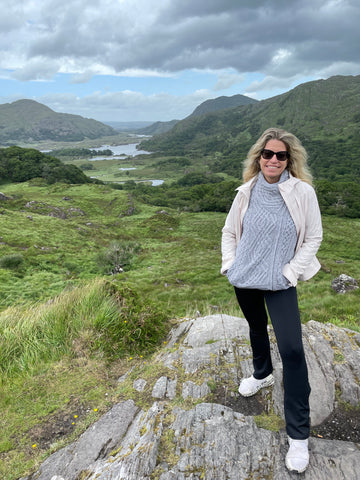 Tara Riceberg, Ring of Kerry, wearing Irish wool sweater